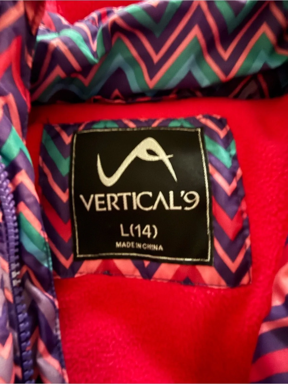 Vertical 9 Girls Chevron Puffer Vest Fleece Lined Pink, Purple, Teal Size L 14